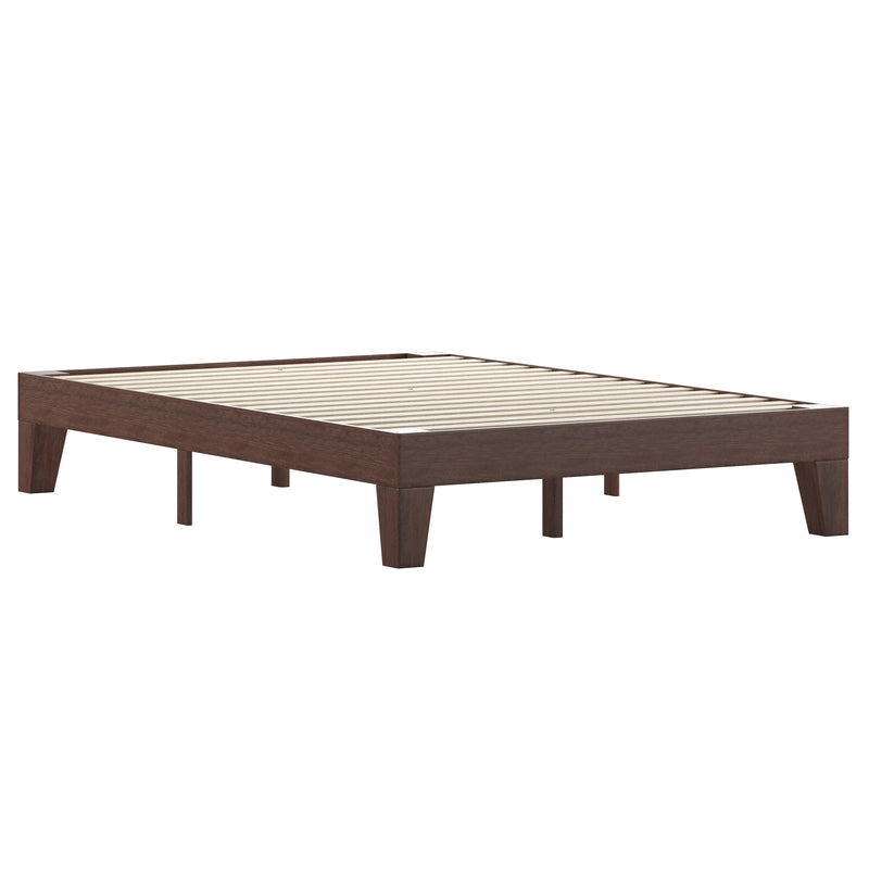 Amalia Solid Wooden Platform Bed with Wooden Support Slats in a Walnut Finish