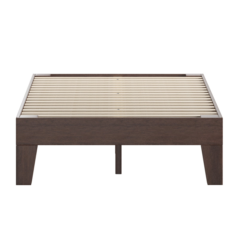 Amalia Solid Wooden Platform Bed with Wooden Support Slats in a Walnut Finish