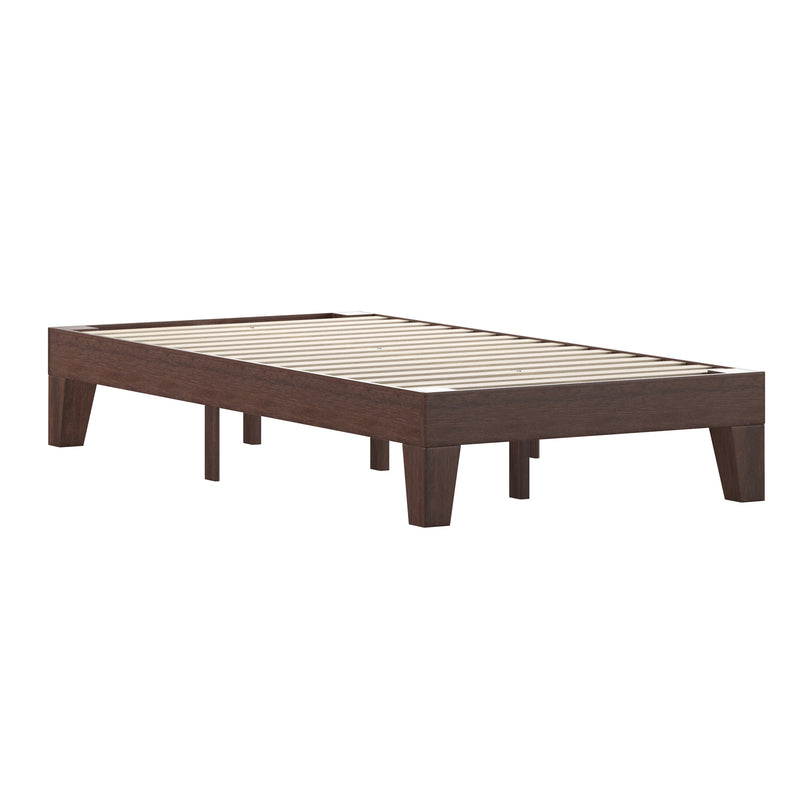 Amalia Solid Wooden Platform Bed with Wooden Support Slats in a Walnut Finish