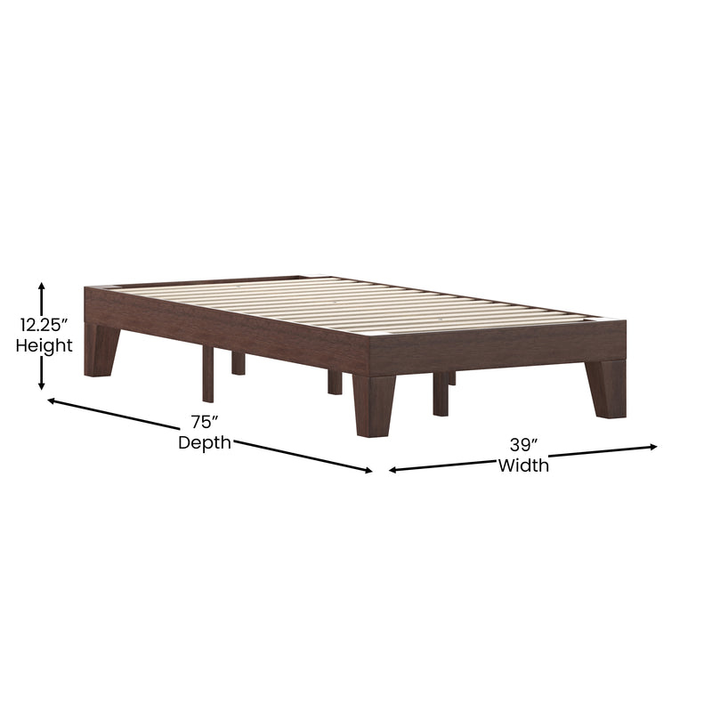 Amalia Solid Wooden Platform Bed with Wooden Support Slats in a Walnut Finish