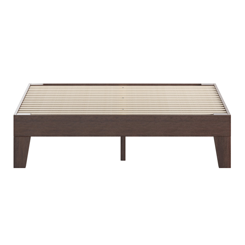 Amalia Solid Wooden Platform Bed with Wooden Support Slats in a Walnut Finish