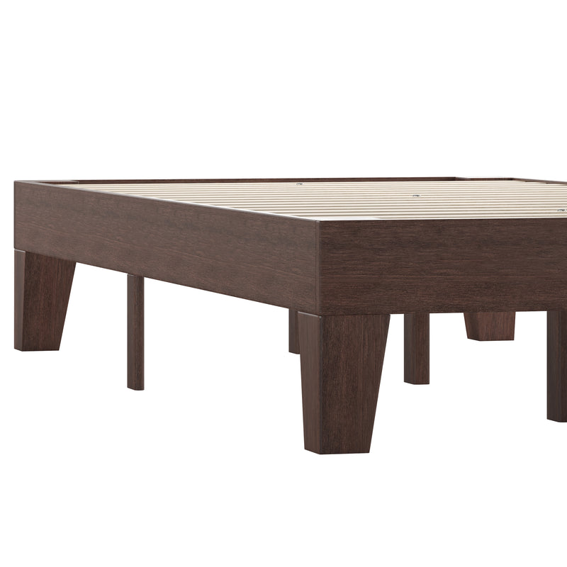 Amalia Solid Wooden Platform Bed with Wooden Support Slats in a Walnut Finish