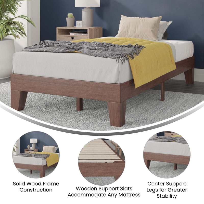 Amalia Solid Wooden Platform Bed with Wooden Support Slats in a Walnut Finish