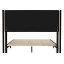 Hilton Beige Faux Linen Upholstered Platform Bed with Wingback Headboard, Slatted Support System