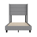 Hilton Gray Faux Linen Upholstered Platform Bed with Wingback Headboard, Slatted Support System