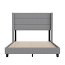 Hilton Gray Faux Linen Upholstered Platform Bed with Wingback Headboard, Slatted Support System