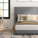 Hilton Gray Faux Linen Upholstered Platform Bed with Wingback Headboard, Slatted Support System