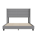 Hilton Gray Faux Linen Upholstered Platform Bed with Wingback Headboard, Slatted Support System