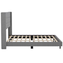 Hilton Gray Faux Linen Upholstered Platform Bed with Wingback Headboard, Slatted Support System
