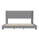 Hilton Gray Faux Linen Upholstered Platform Bed with Wingback Headboard, Slatted Support System