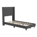 Hilton Charcoal Faux Linen Upholstered Platform Bed with Wingback Headboard, Slatted Support System