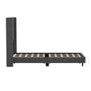 Hilton Charcoal Faux Linen Upholstered Platform Bed with Wingback Headboard, Slatted Support System