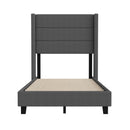 Hilton Charcoal Faux Linen Upholstered Platform Bed with Wingback Headboard, Slatted Support System