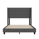 Hilton Charcoal Faux Linen Upholstered Platform Bed with Wingback Headboard, Slatted Support System