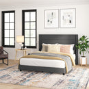 Hilton Charcoal Faux Linen Upholstered Platform Bed with Wingback Headboard, Slatted Support System