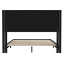 Hilton Charcoal Faux Linen Upholstered Platform Bed with Wingback Headboard, Slatted Support System
