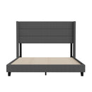 Hilton Charcoal Faux Linen Upholstered Platform Bed with Wingback Headboard, Slatted Support System