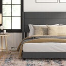 Hilton Charcoal Faux Linen Upholstered Platform Bed with Wingback Headboard, Slatted Support System