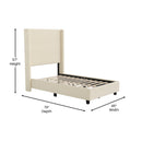 Kellan Beige Faux Linen Upholstered Platform Bed with Channel Stitched Wingback Headboard and Slatted Mattress Foundation