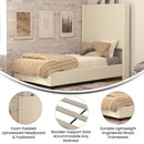 Kellan Beige Faux Linen Upholstered Platform Bed with Channel Stitched Wingback Headboard and Slatted Mattress Foundation