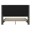 Kellan Beige Faux Linen Upholstered Platform Bed with Channel Stitched Wingback Headboard and Slatted Mattress Foundation