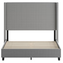 Kellan Gray Faux Linen Upholstered Platform Bed with Channel Stitched Wingback Headboard and Slatted Mattress Foundation