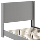 Kellan Gray Faux Linen Upholstered Platform Bed with Channel Stitched Wingback Headboard and Slatted Mattress Foundation