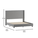 Kellan Gray Faux Linen Upholstered Platform Bed with Channel Stitched Wingback Headboard and Slatted Mattress Foundation