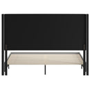 Kellan Gray Faux Linen Upholstered Platform Bed with Channel Stitched Wingback Headboard and Slatted Mattress Foundation