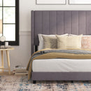 Soren Gray Velvet Upholstered Platform Bed Frame with Wingback Headboard and Slatted Mattress Foundation