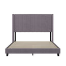 Soren Gray Velvet Upholstered Platform Bed Frame with Wingback Headboard and Slatted Mattress Foundation