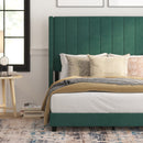 Soren Emerald Velvet Upholstered Platform Bed Frame with Wingback Headboard and Slatted Mattress Foundation