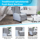 Maxfield Traditional Gray Fabric Upholstered Slim Wingback Recliner with Accent Nail Trim and Push Back Recline