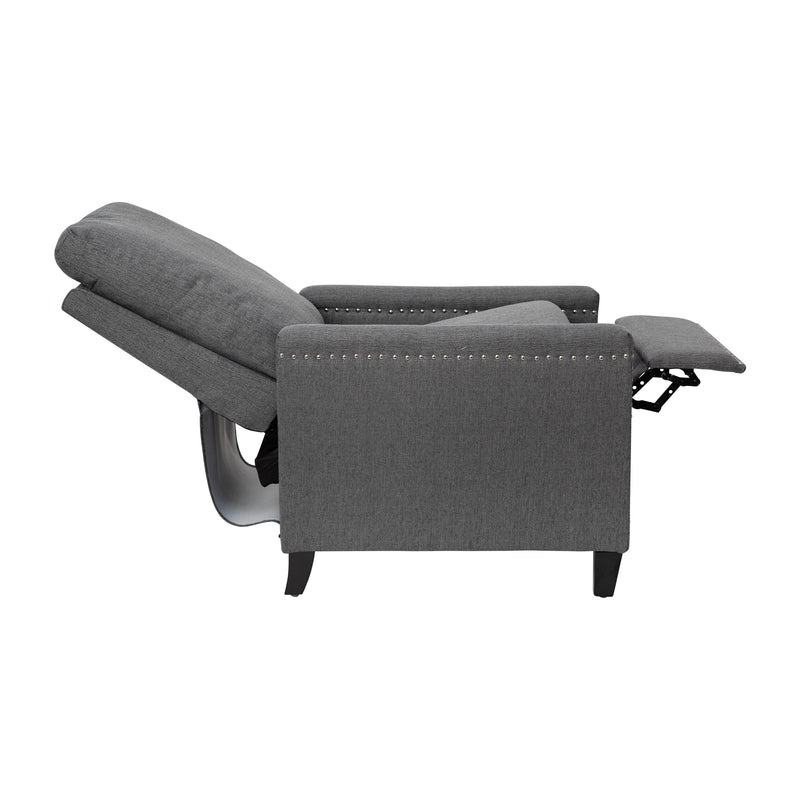 Zev Upholstered Transitional Style Pillow Back Recliner with Accent Nail Trim and Pushback Recline