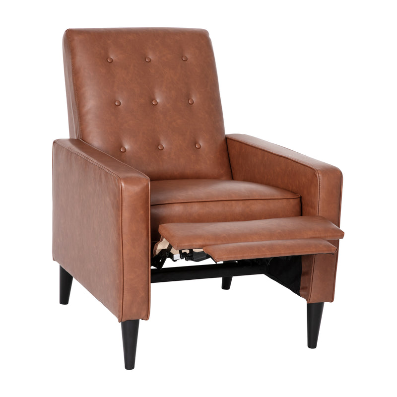 Zeke Mid-Century Modern Tufted Faux Leather Upholstered Pushback Recliner