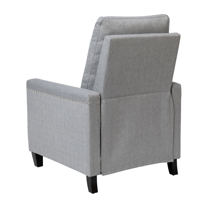 Zev Upholstered Transitional Style Pillow Back Recliner with Accent Nail Trim and Pushback Recline