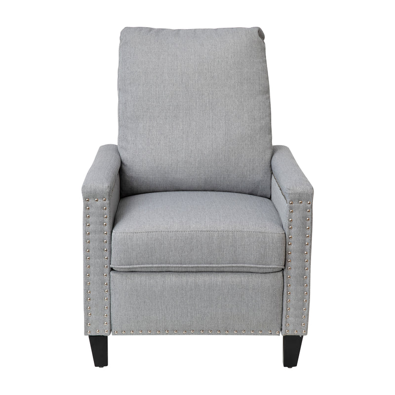 Zev Upholstered Transitional Style Pillow Back Recliner with Accent Nail Trim and Pushback Recline