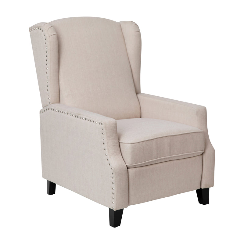 Maxfield Traditional Upholstered Slim Wingback Recliner with Accent Nail Trim and Push Back Recline