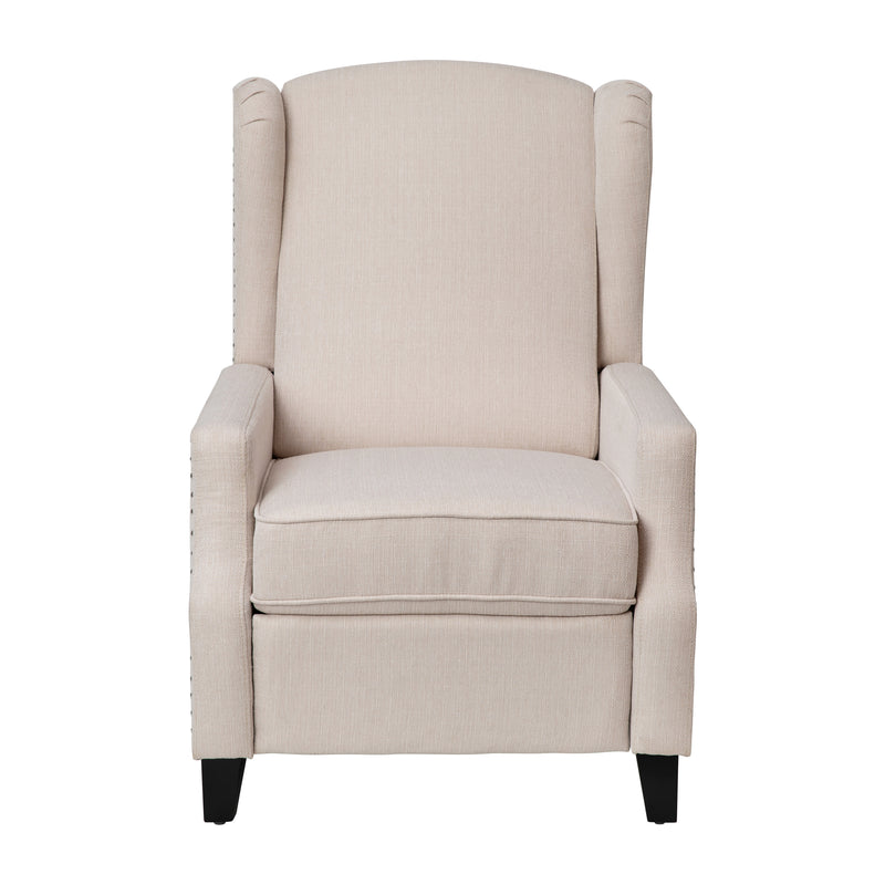 Maxfield Traditional Upholstered Slim Wingback Recliner with Accent Nail Trim and Push Back Recline