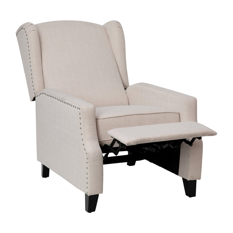 Maxfield Traditional Upholstered Slim Wingback Recliner with Accent Nail Trim and Push Back Recline