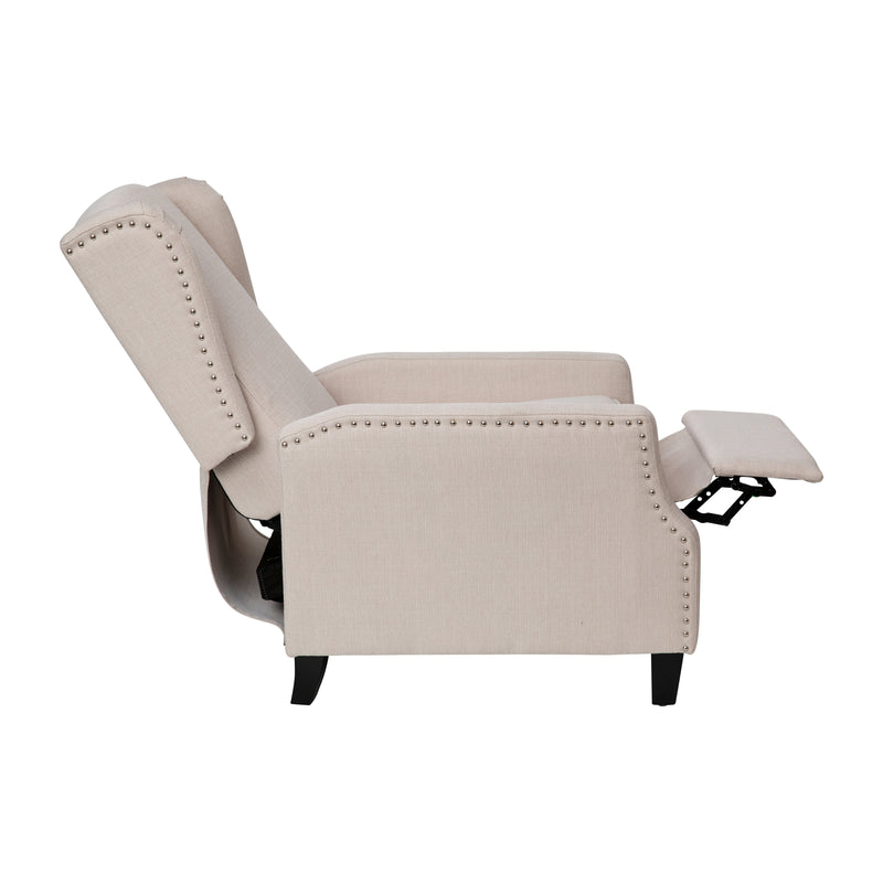 Maxfield Traditional Upholstered Slim Wingback Recliner with Accent Nail Trim and Push Back Recline