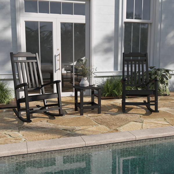 Set of 2 Winston All-Weather Poly Resin Rocking Chairs with Accent Side Table