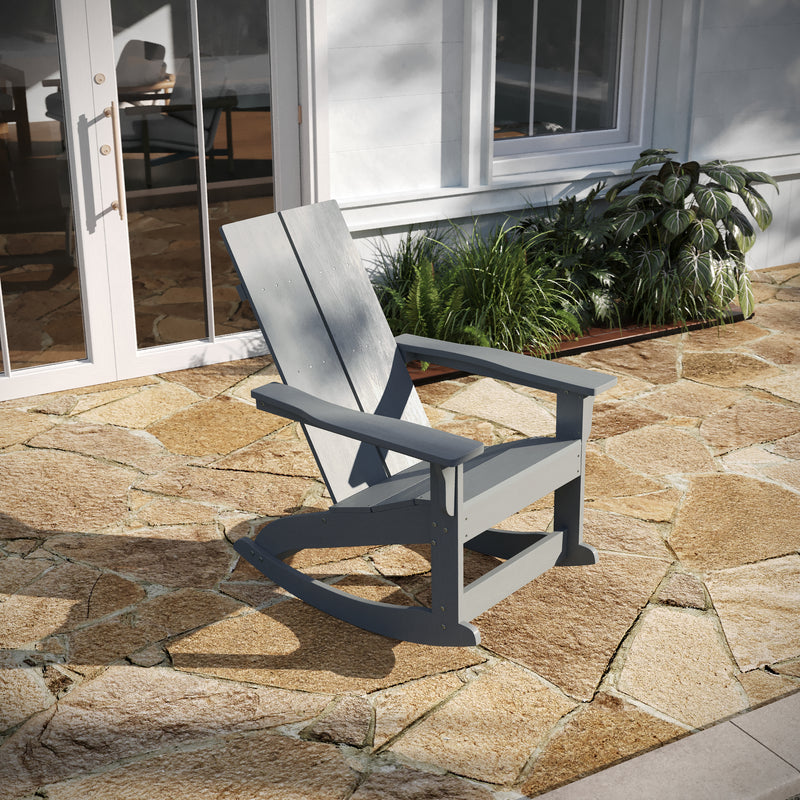 Finn Modern All-Weather 2-Slat Poly Resin Wood Rocking Adirondack Chair with Rust Resistant Stainless Steel Hardware