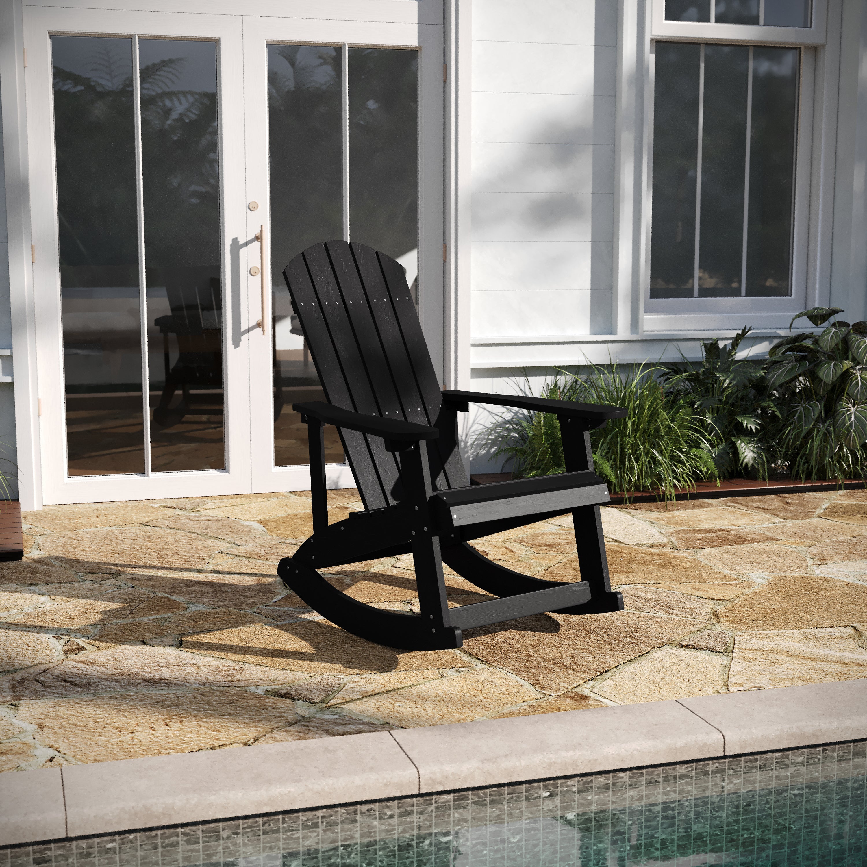 Savannah All-Weather Poly Resin Wood Adirondack Rocking Chair with Rus