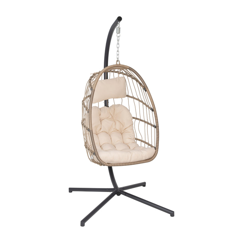 Corbin Patio Hanging Wicker Egg Chair with Plush Seat Cushions & Swing Stand for Indoor/Outdoor Use