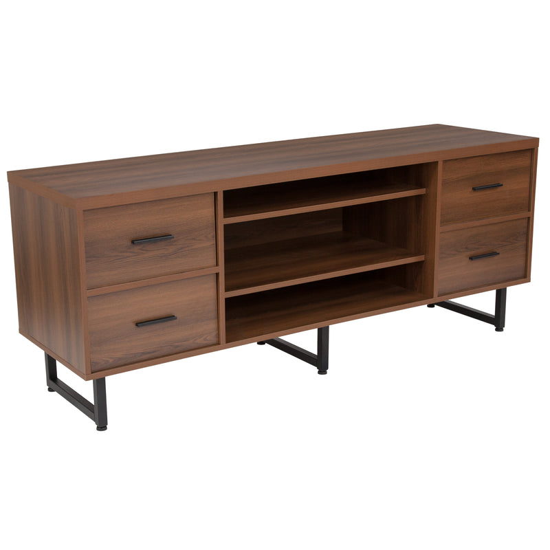 Andrew Rustic Entertainment Console with Three Storage Shelves and Four Drawers