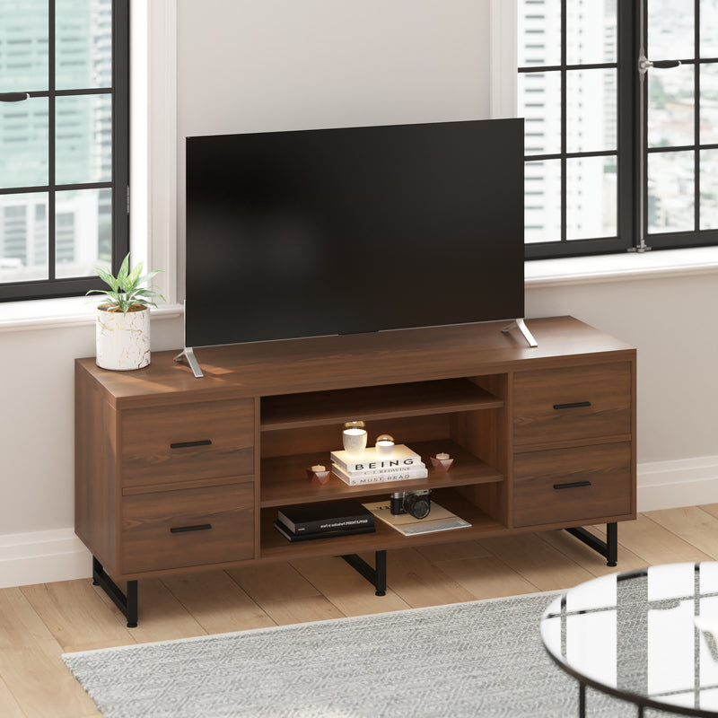 Andrew Rustic Entertainment Console with Three Storage Shelves and Four Drawers