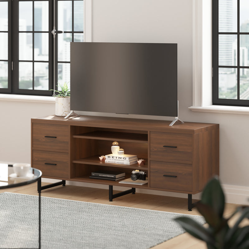 Andrew Rustic Entertainment Console with Three Storage Shelves and Four Drawers