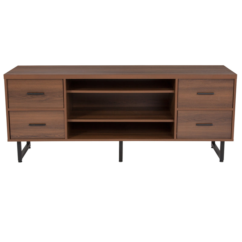 Andrew Rustic Entertainment Console with Three Storage Shelves and Four Drawers