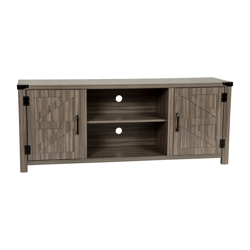 Carlin 59" Modern Farmhouse Barn Door Media Console with Adjustable Shelving